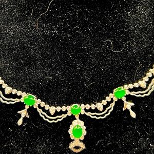 18k solid gold diamond Grade A jade necklace